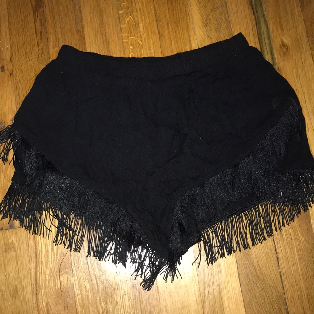Black fringe shorts